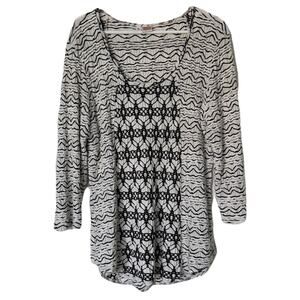 Tianello Black & White Geometric Textured Knit Stretch Pullover - Size XL